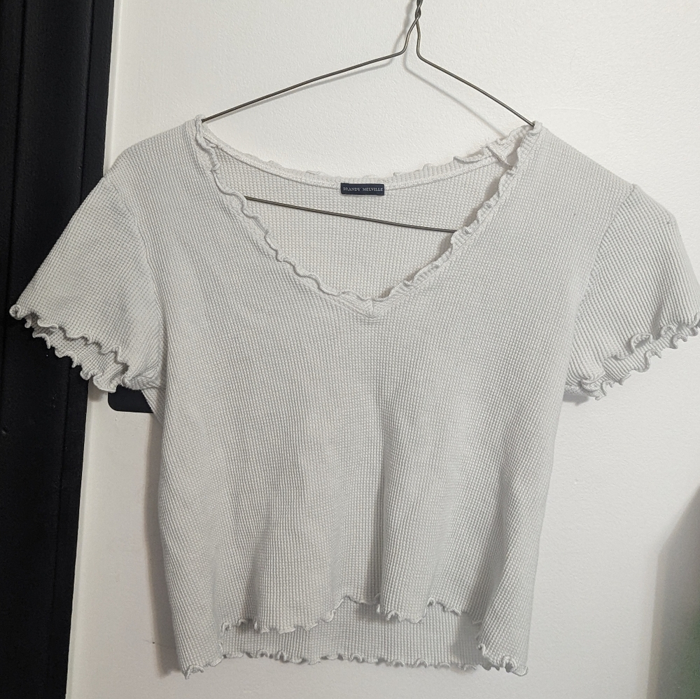 Brandy Melville NWOT White Lettuce Trim Crop Top OS